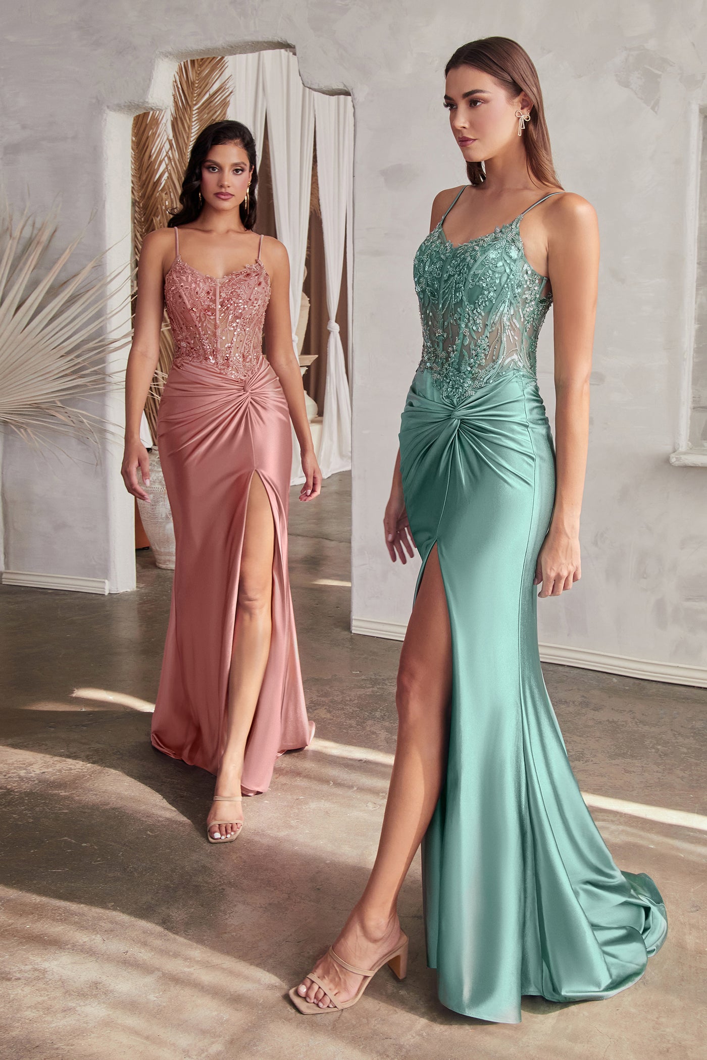 Flori Gown - Fitted Satin Gown with Embellished Bodice