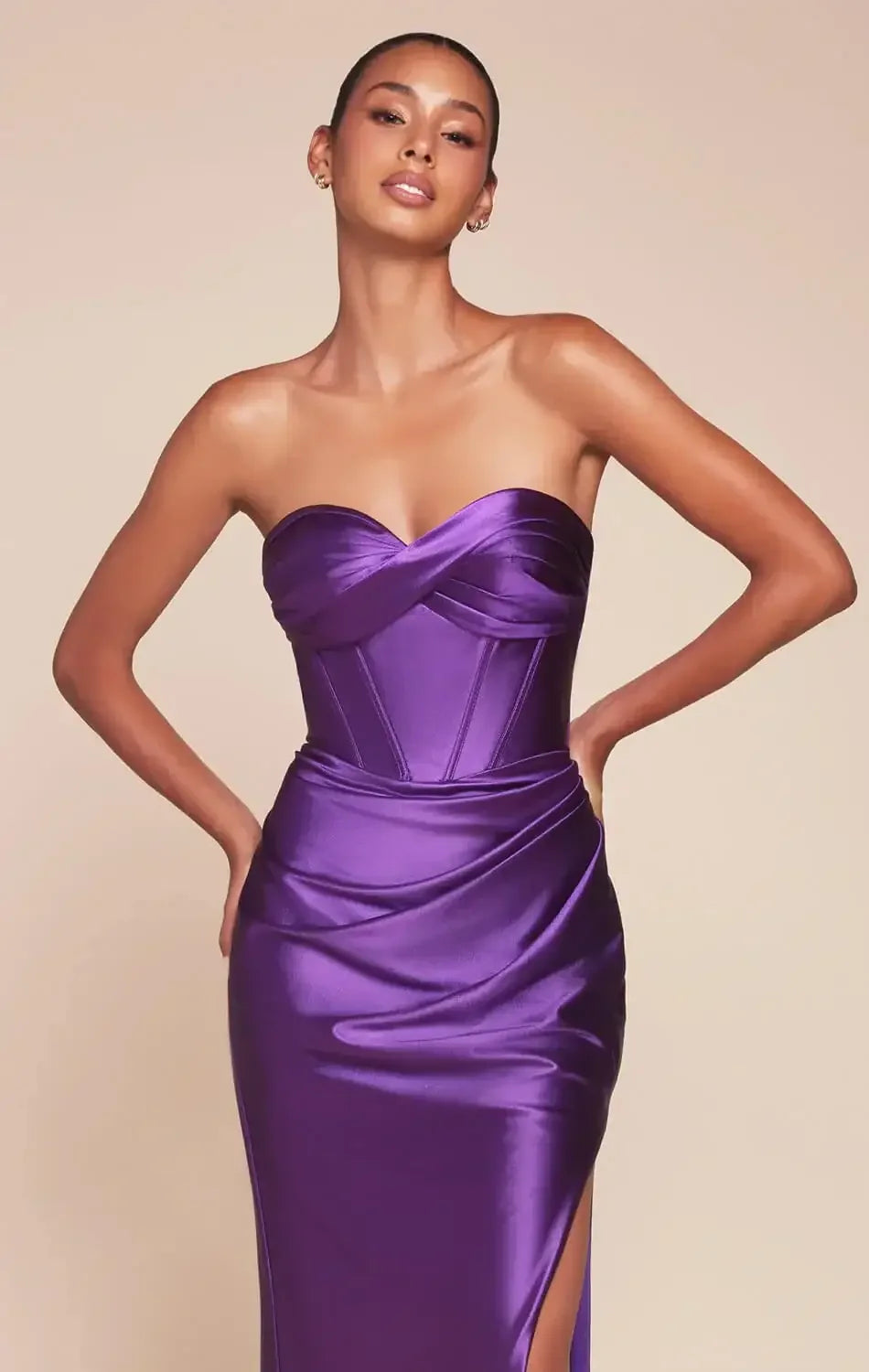 KOLLYN GOWN - EGGPLANT - STRAPLESS LUXE SATIN FITTED GOWN