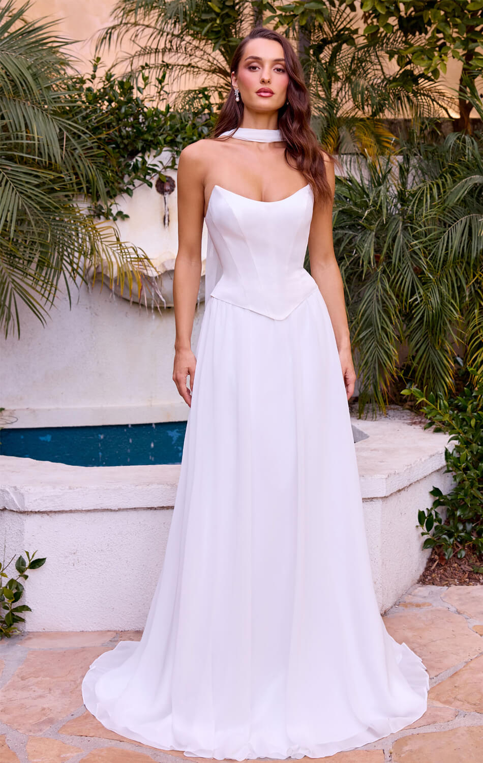 ISABELLA GOWN - OFF WHITE - STRAPLESS CHIFFON DRESS WITH SCARF