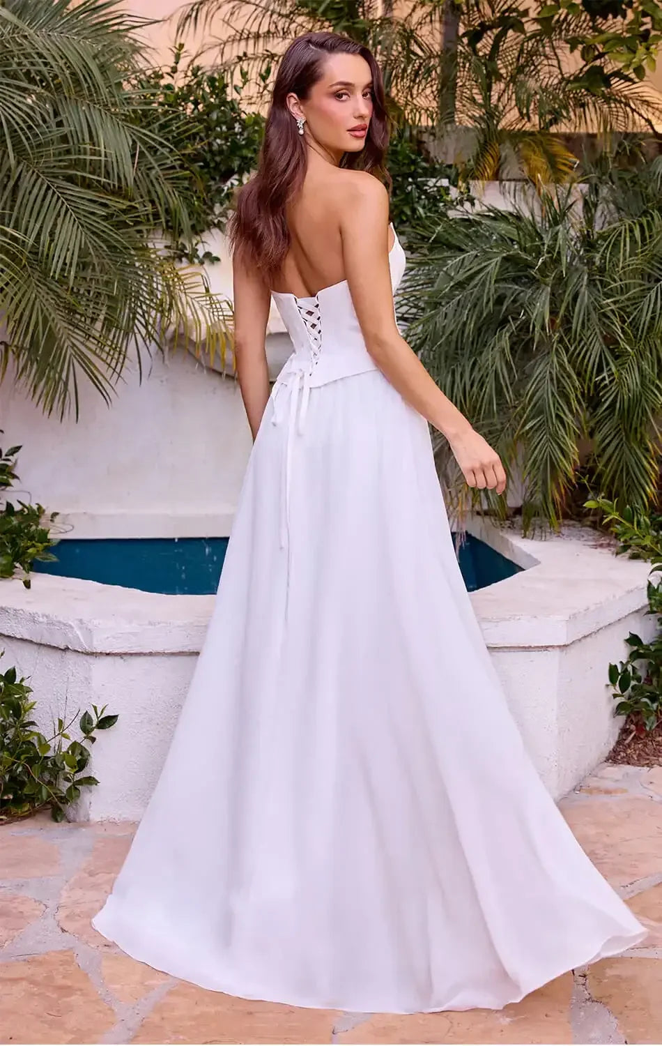 ISABELLA GOWN - OFF WHITE - STRAPLESS CHIFFON DRESS WITH SCARF