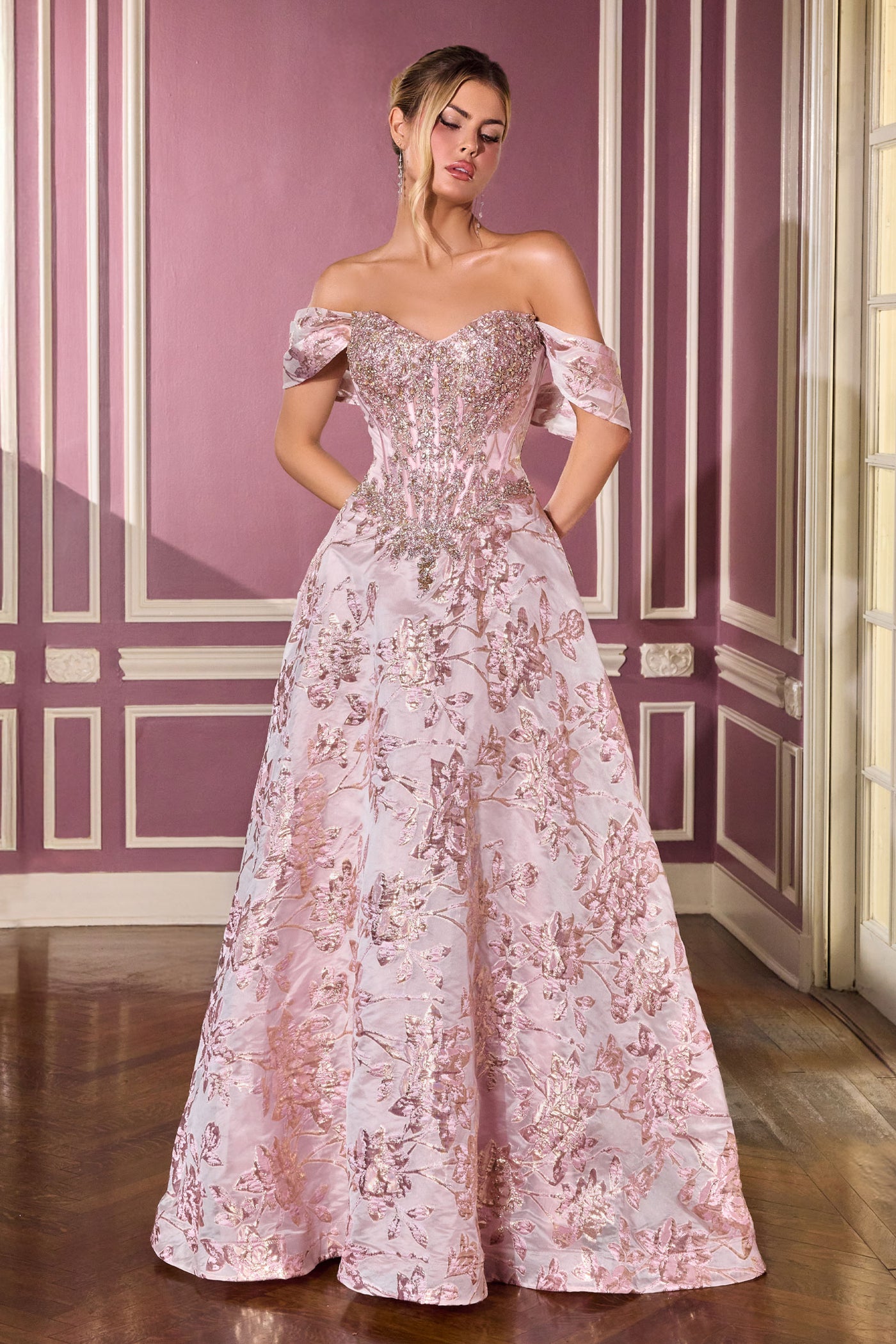 Glenna Gown - Off The Shoulder Floral Ball Gown