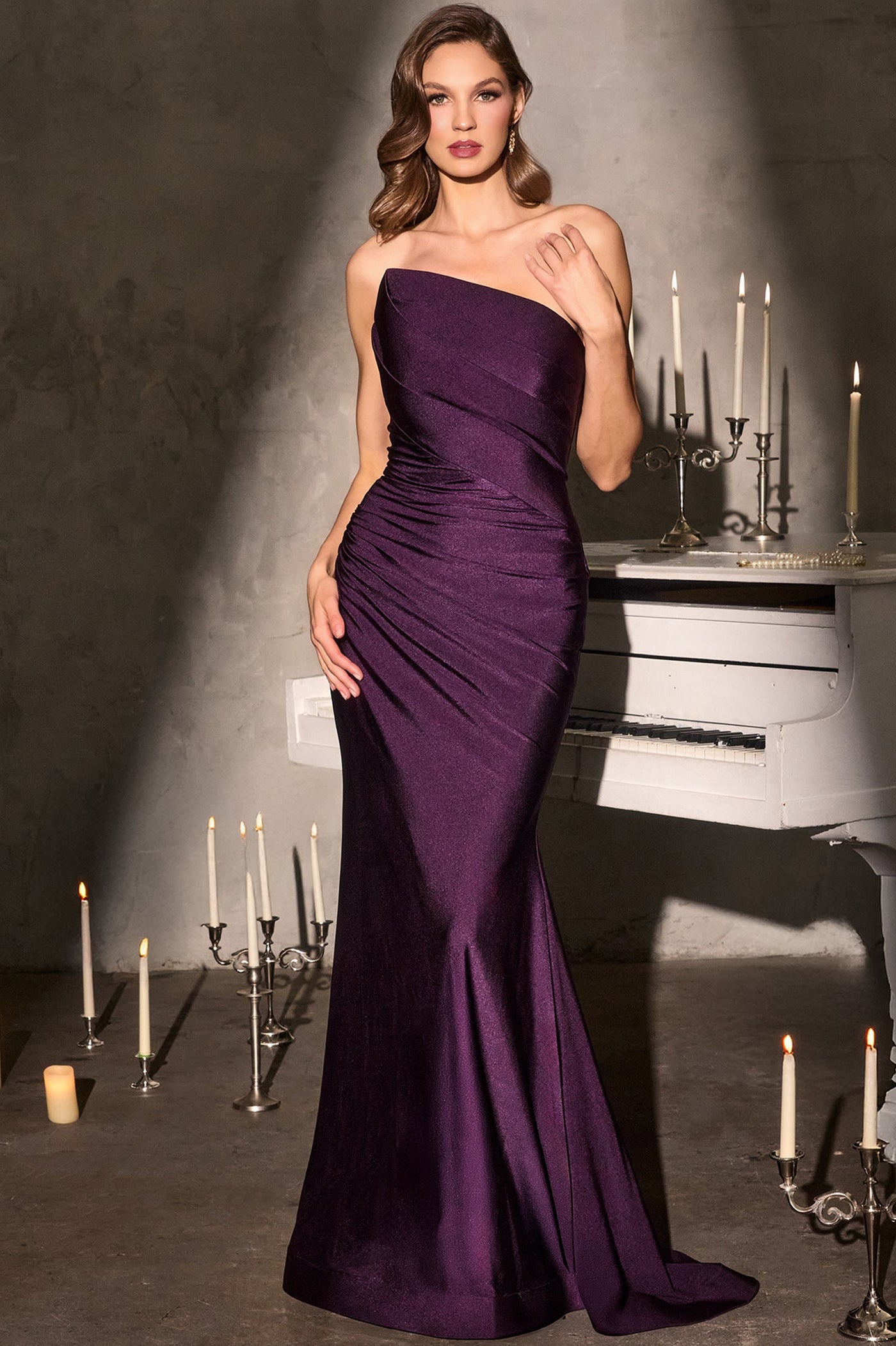 MARCIE GOWN - STRETCH SATIN STRAPLESS FITTED DRESS