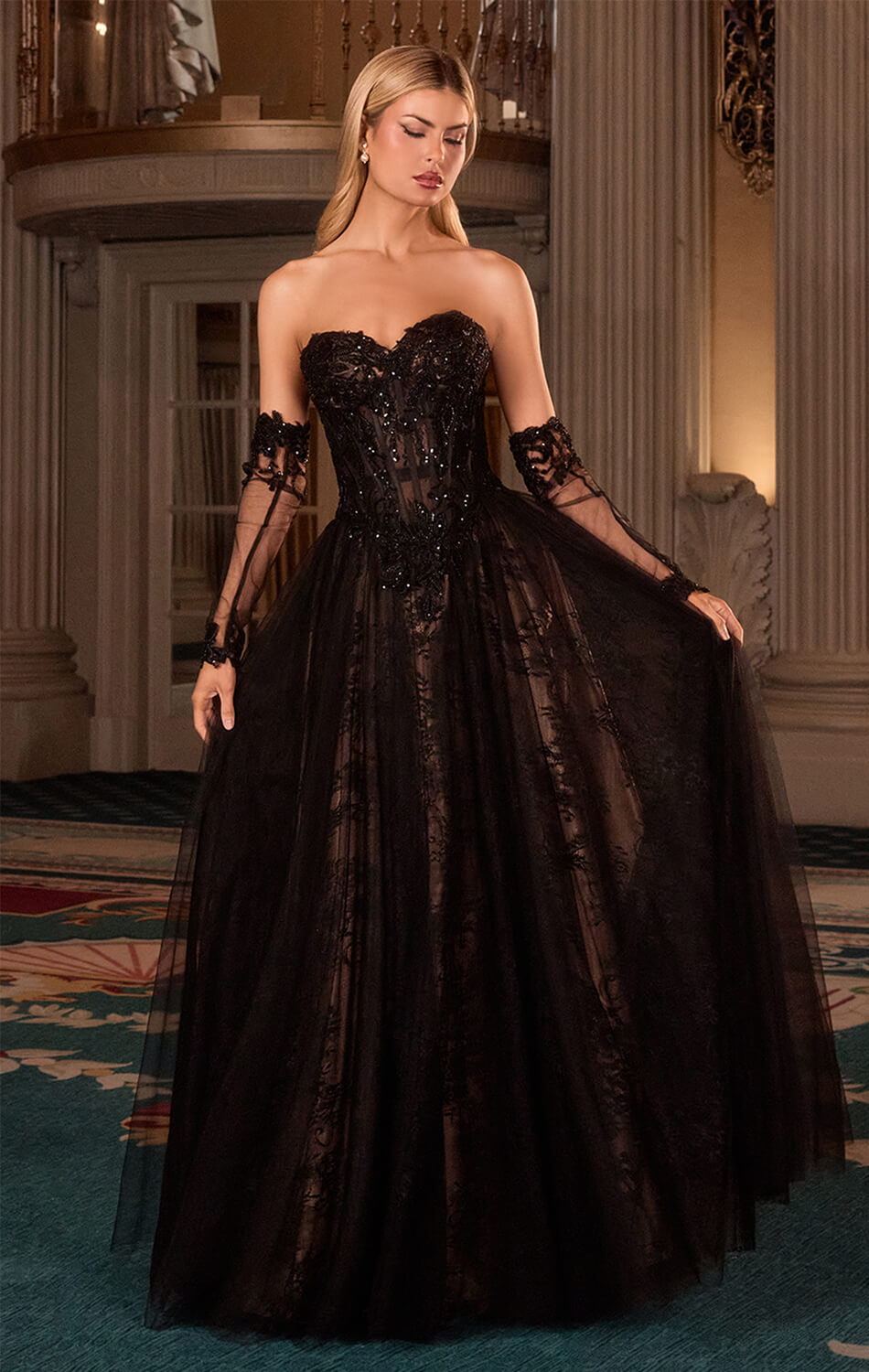 LILITH GOWN - A-LINE TULLE DRESS WITH GLOVES | Lady Black Tie