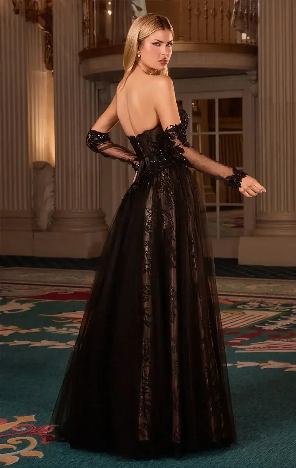 LILITH GOWN - A-LINE TULLE DRESS WITH GLOVES