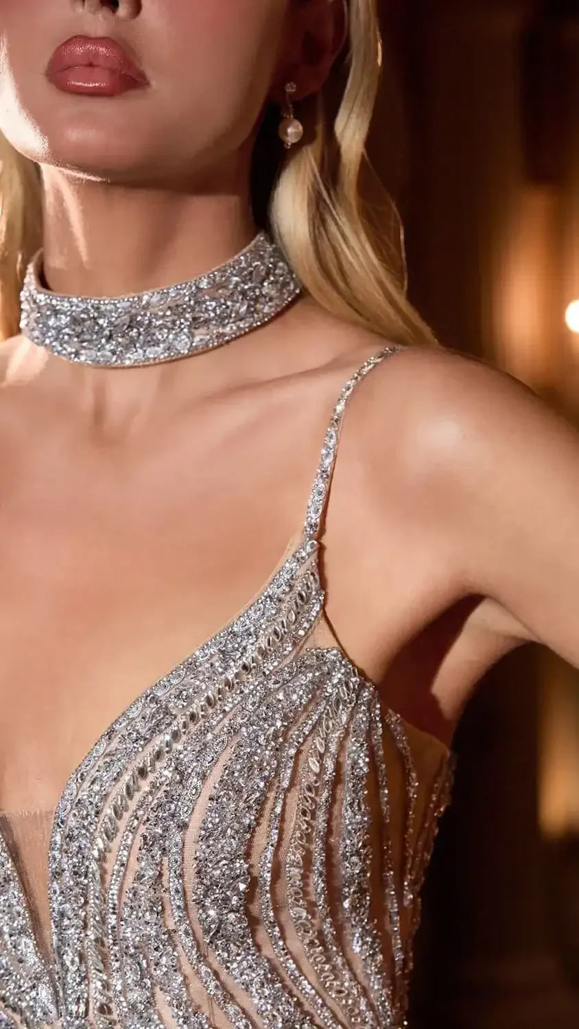 Chrishell Gown - Crystal Embellished Dress With Choker