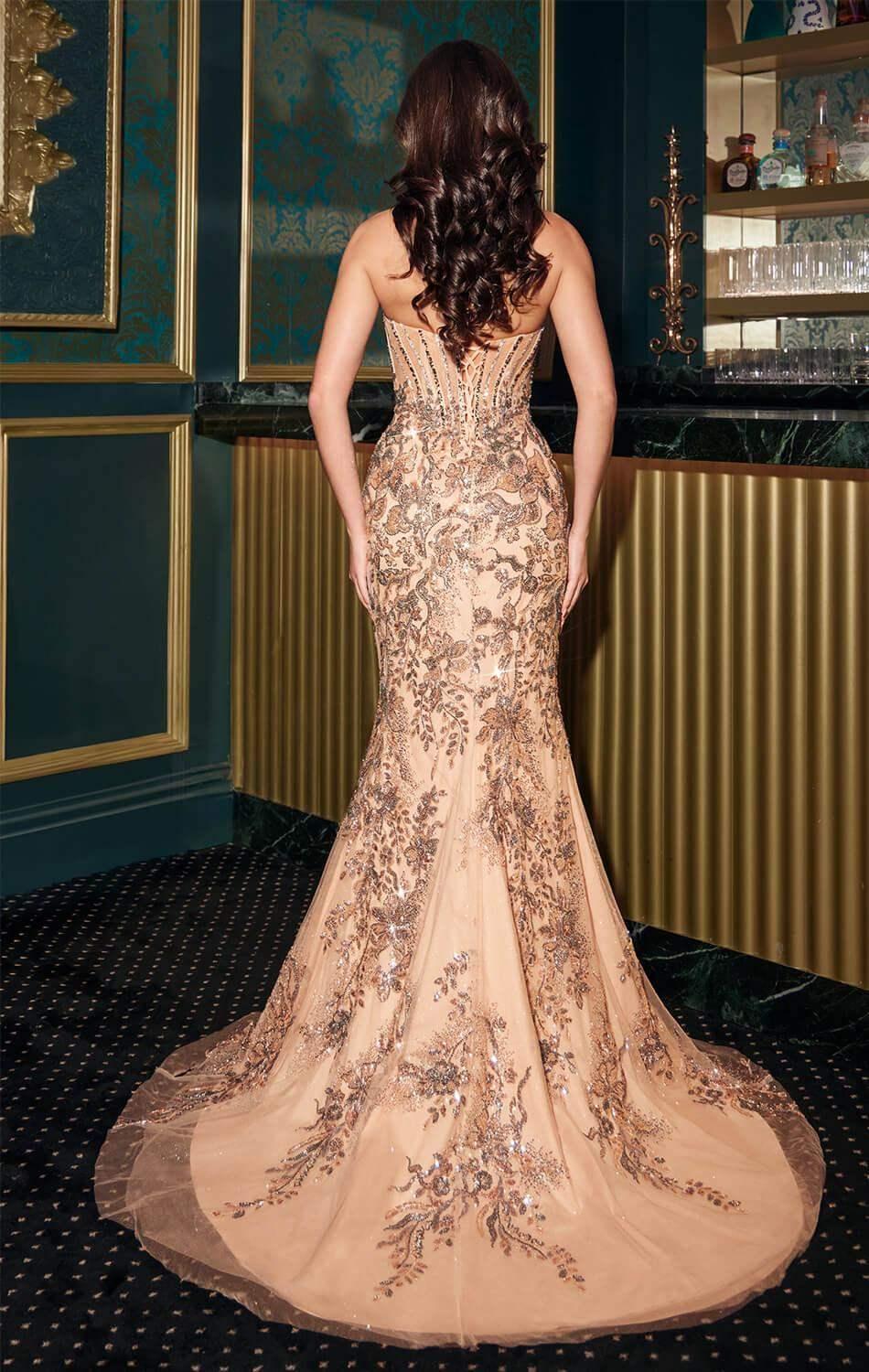 LINDEN GOWN - FLORAL SEQUIN CORSET GOWN