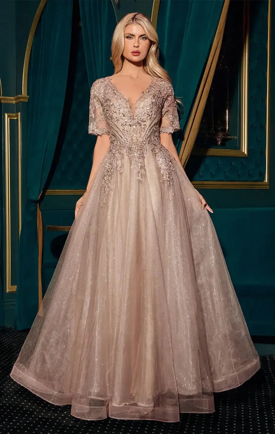 CLAUDIA GOWN - LACE A-LINE GLITTER TULLE FORMAL DRESS