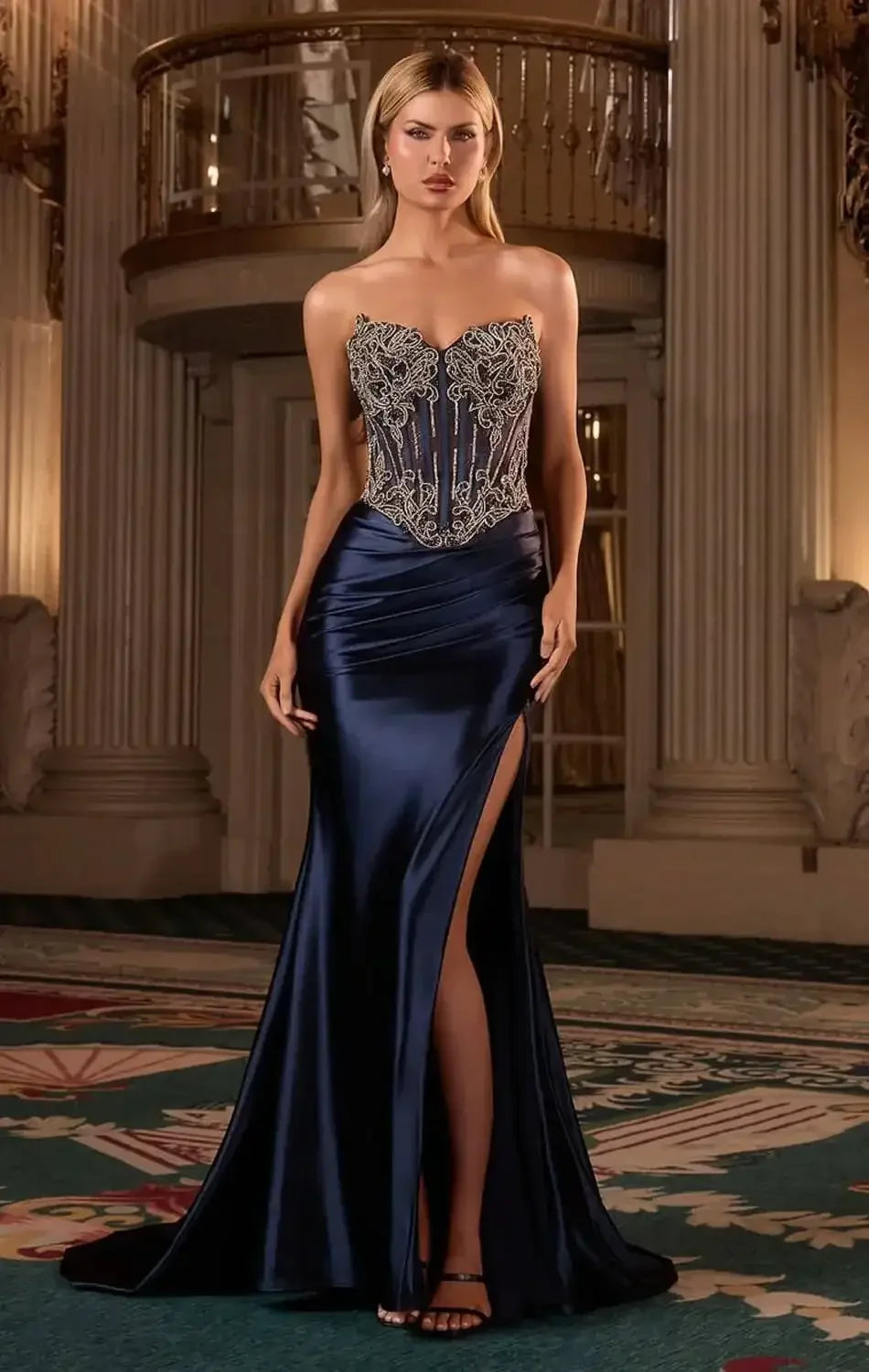 KIMORA GOWN - CRYSTAL CORSET SATIN DRESS