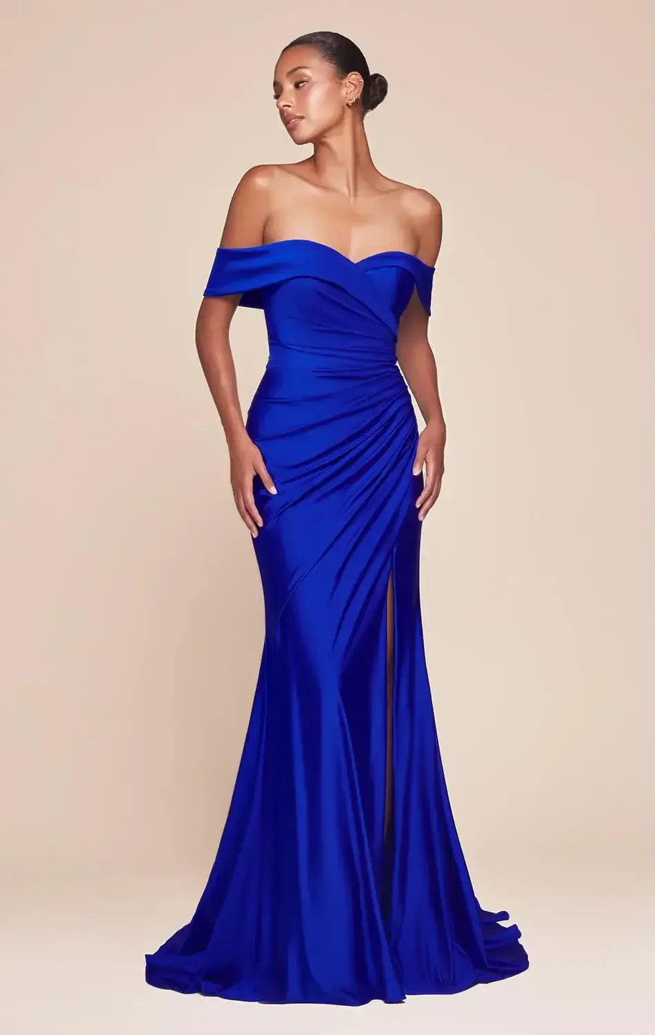 Freya Gown - Royal - OFF THE SHOULDER STRETCH SPANDEX DRESS