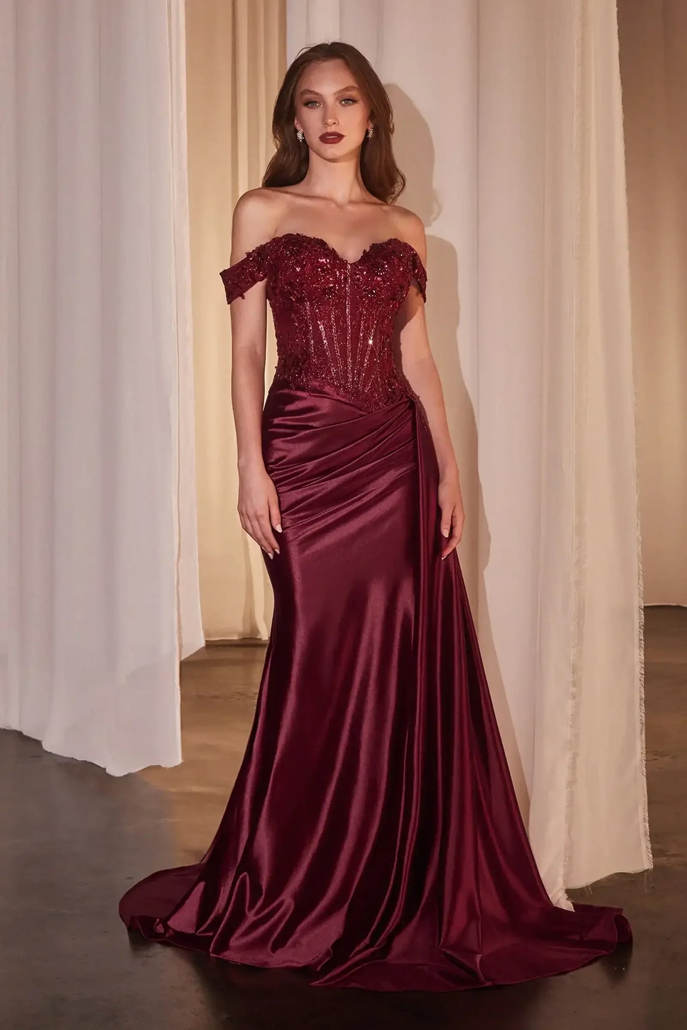 Hailee Gown - Off The Shoulder Lace & Satin Fitted Gown