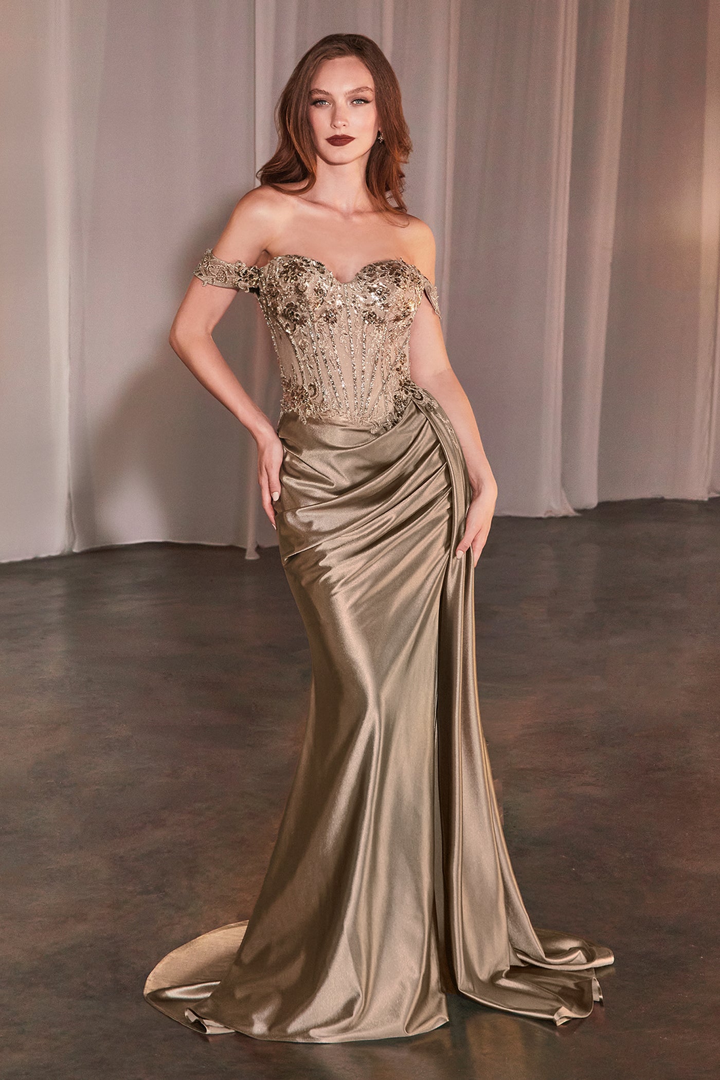 Hailee Gown - Off The Shoulder Lace & Satin Fitted Gown