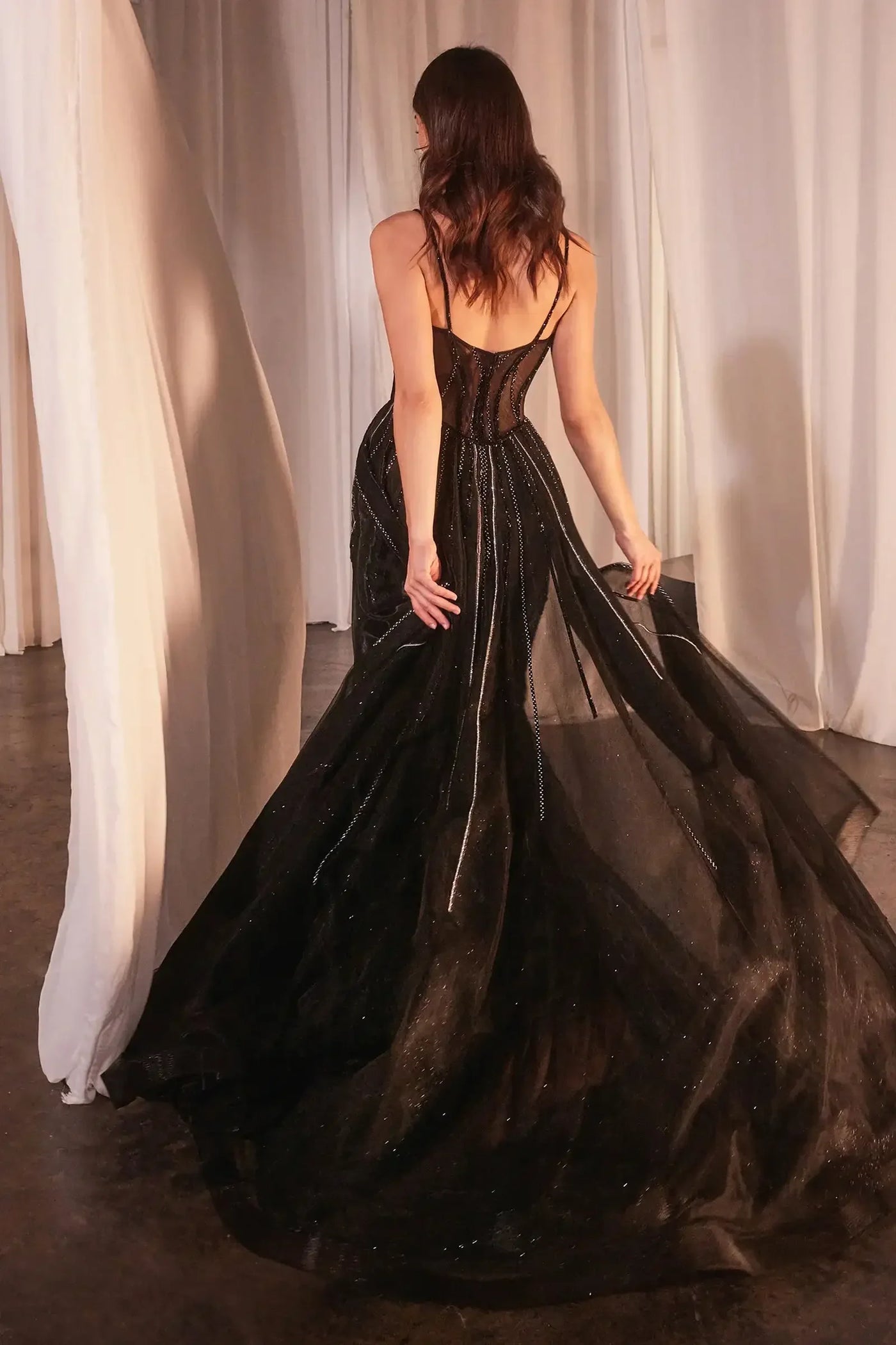 ODESSA GOWN - BEADED FITTED GOWN WITH OVERSKIRT