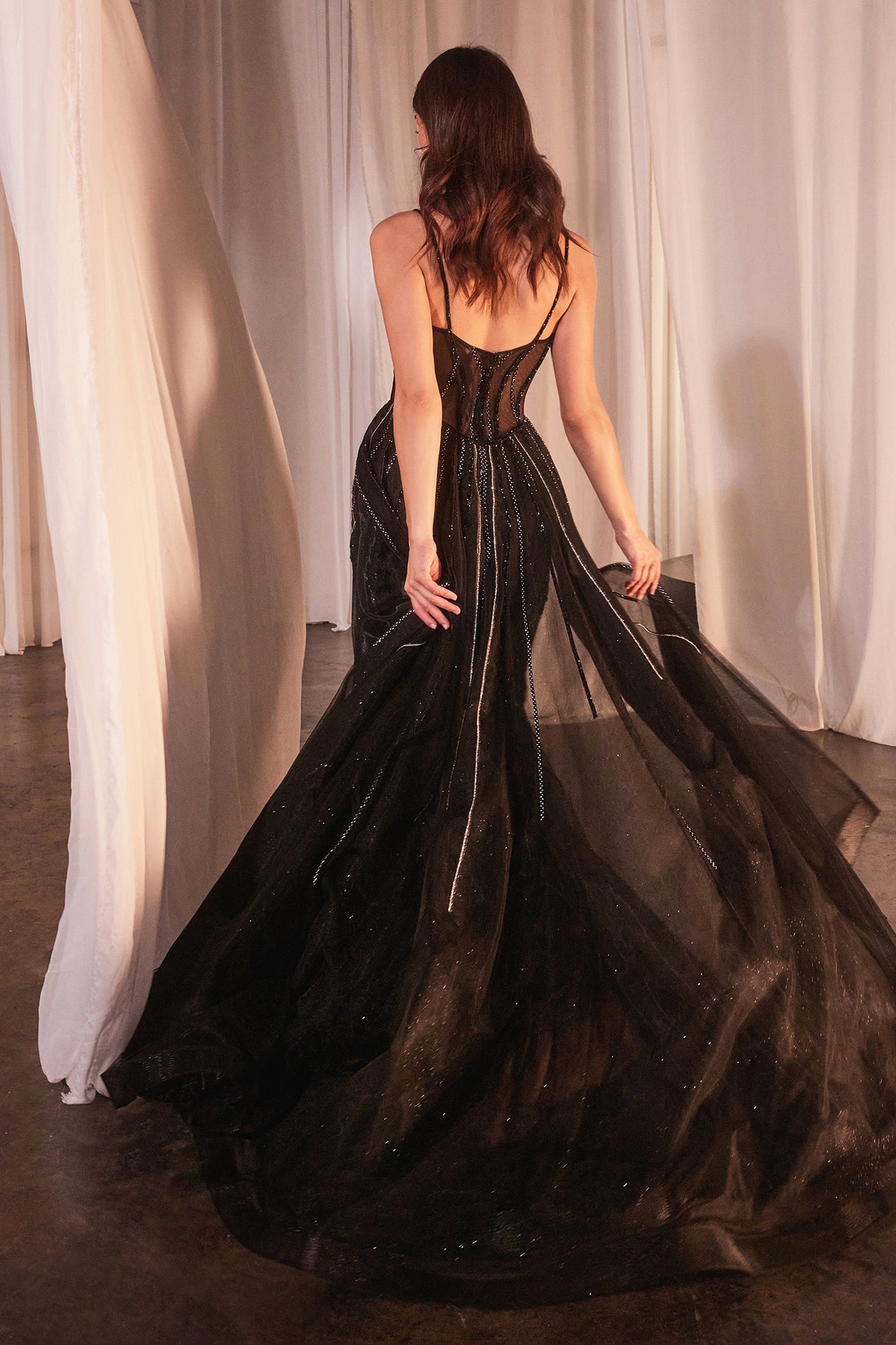 ODESSA GOWN - BEADED FITTED GOWN WITH OVERSKIRT