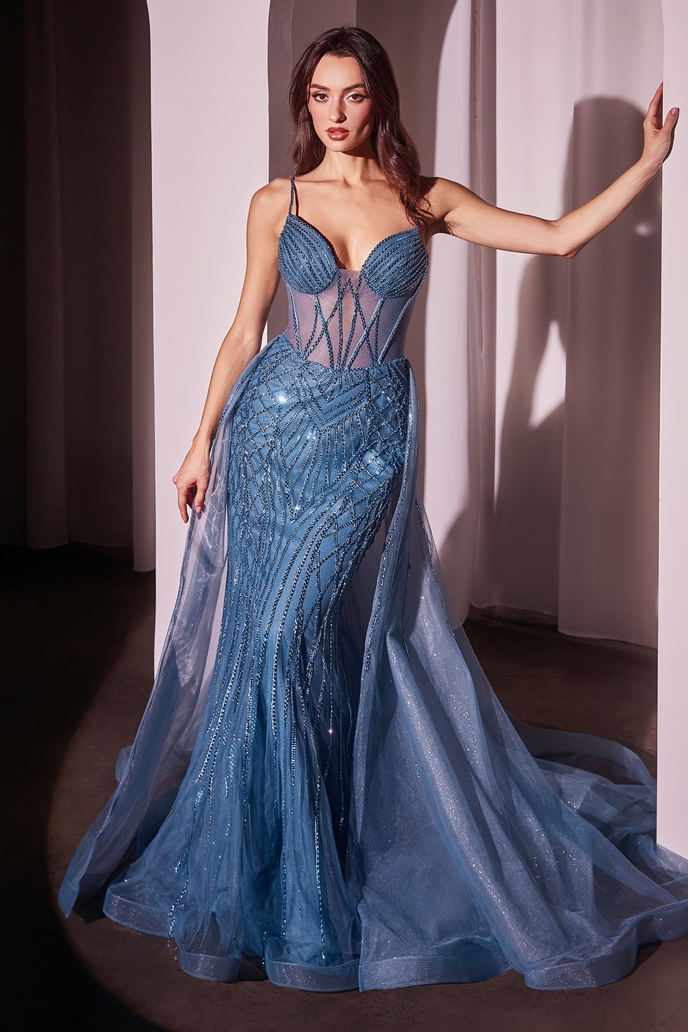 ODESSA GOWN - BEADED FITTED GOWN WITH OVERSKIRT