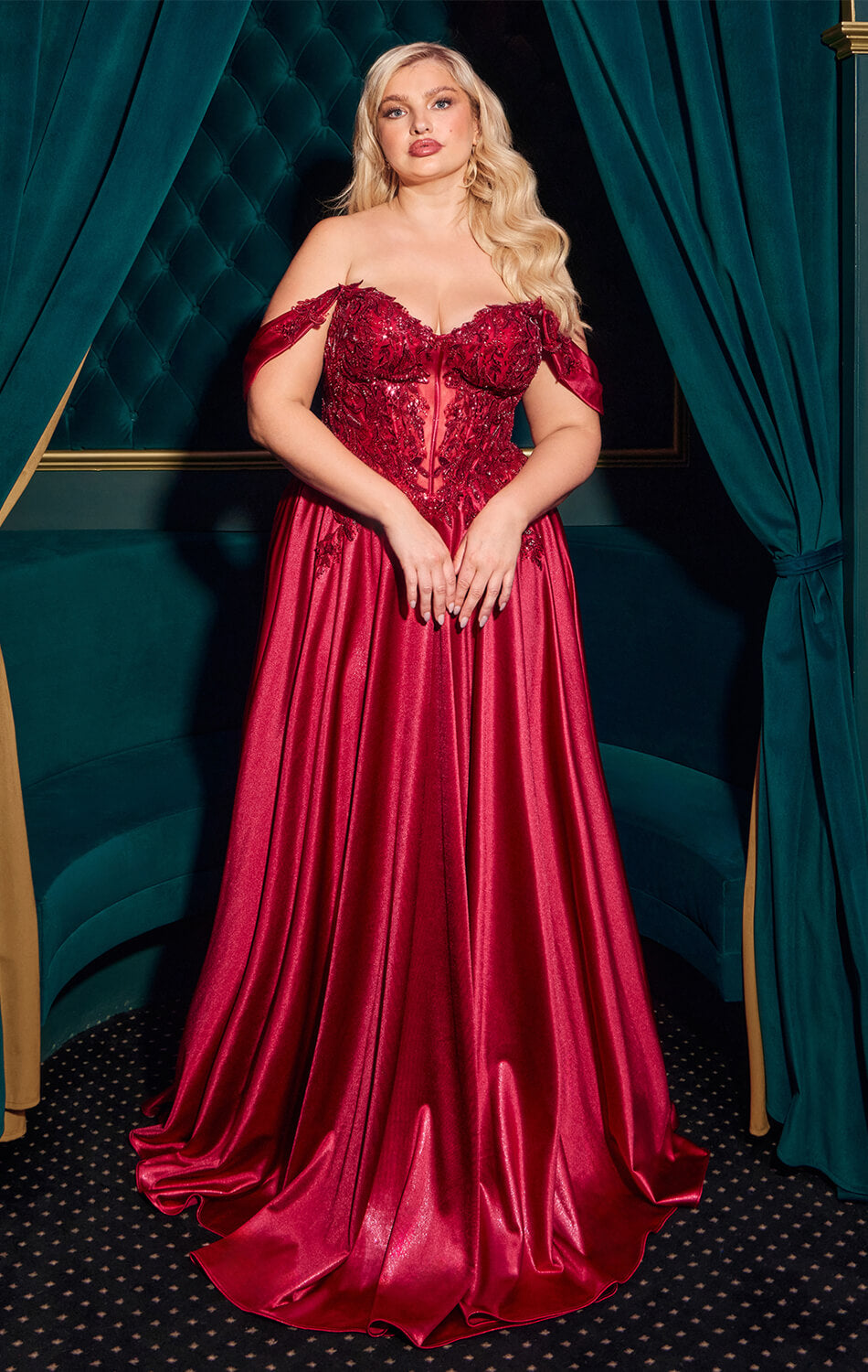 Bronwyn Gown - Off-the-Shoulder Lace & Satin A-Line Dress