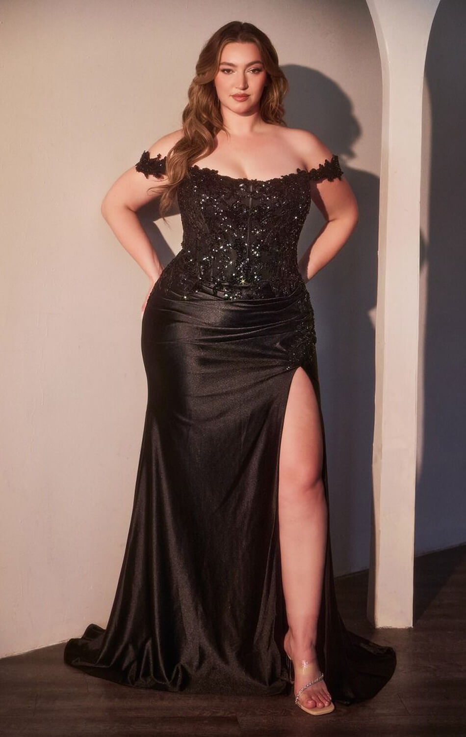 PHILIPPA GOWN - OFF THE SHOULDER LACE & SATIN DRESS