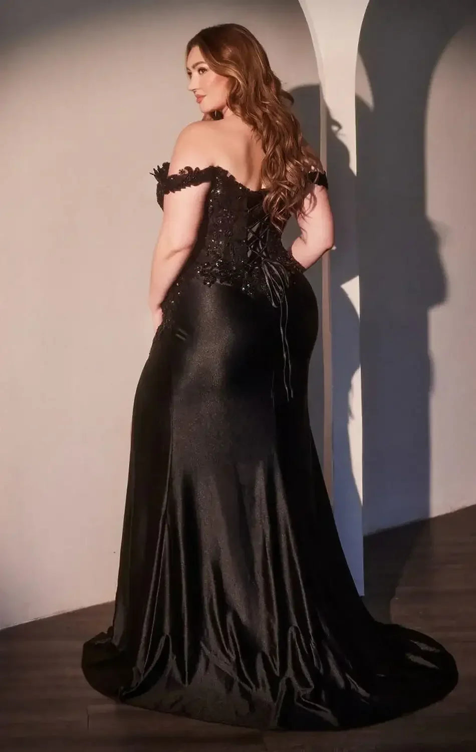 PHILIPPA GOWN - OFF THE SHOULDER LACE & SATIN DRESS