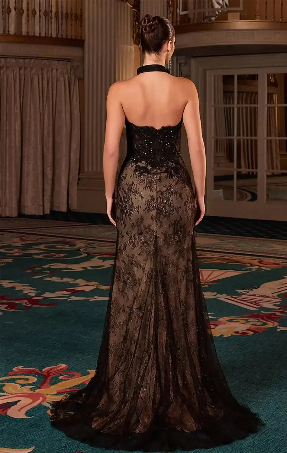 CARLA GOWN - STRAPLESS BEADED LACE FORMAL DRESS WITH CHOKER