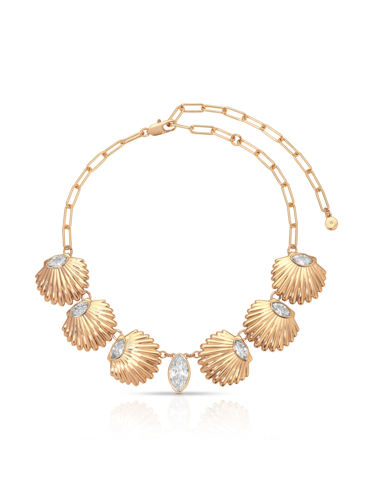 Santorini Shell Choker Necklace in Clear Crystal with 18k Gold Plating, product view | Lady Black Tie