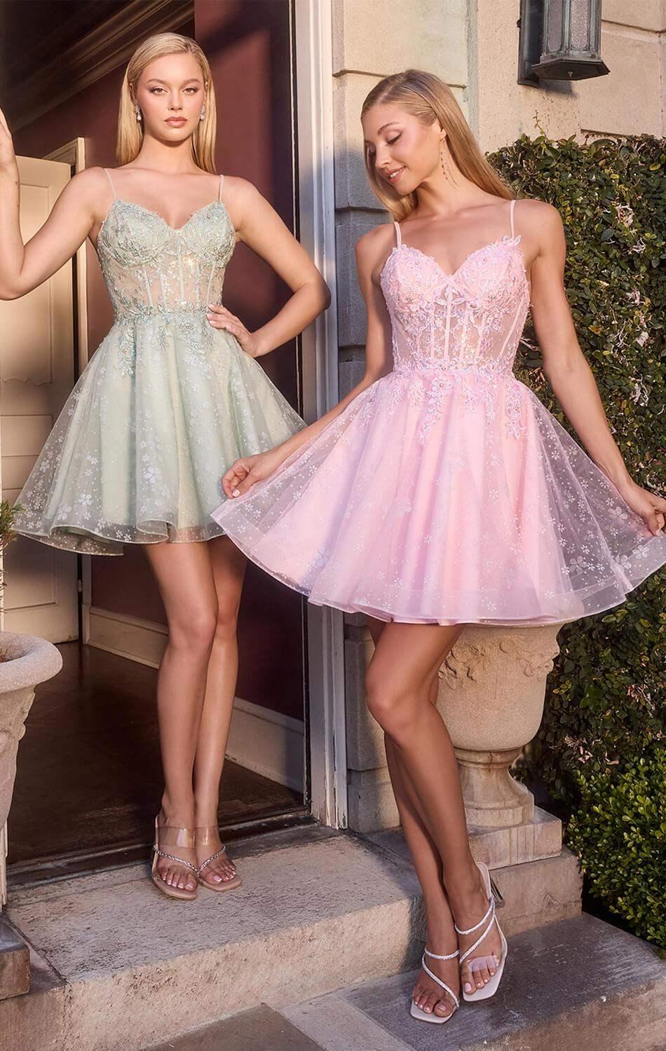 JOLEEN MINI DRESS - FLORAL LACE & TULLE A-LINE COCKTAIL DRESS