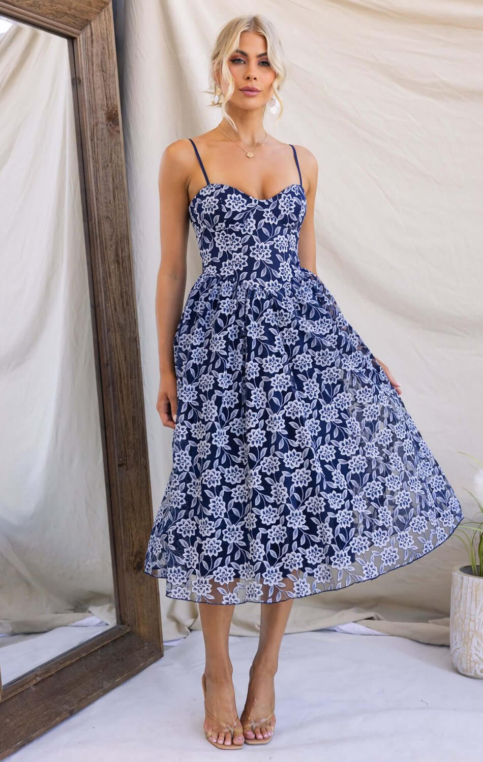 BLOSSOM MIDI DRESS - NAVY BLUE