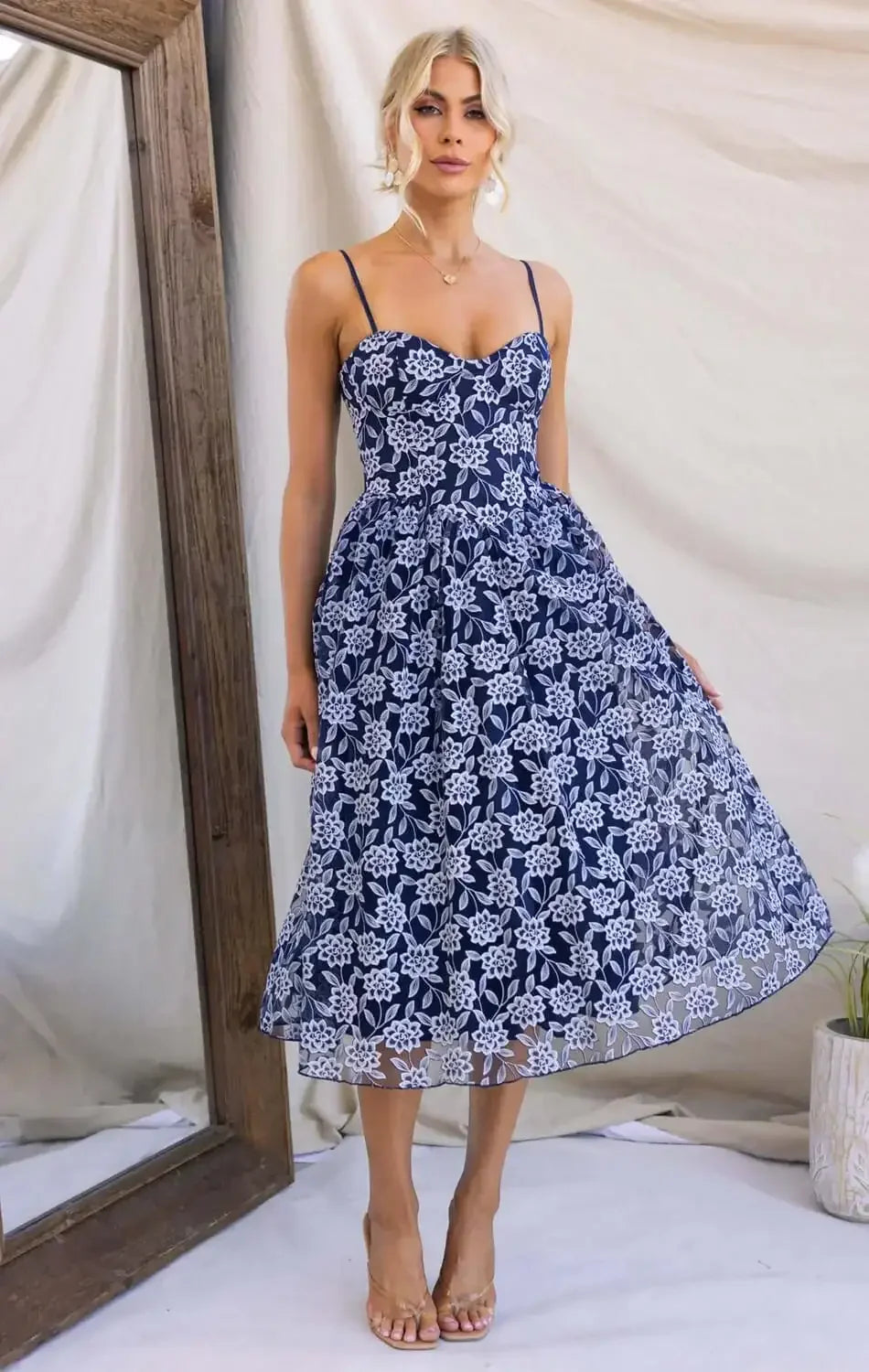 BLOSSOM MIDI DRESS - NAVY BLUE