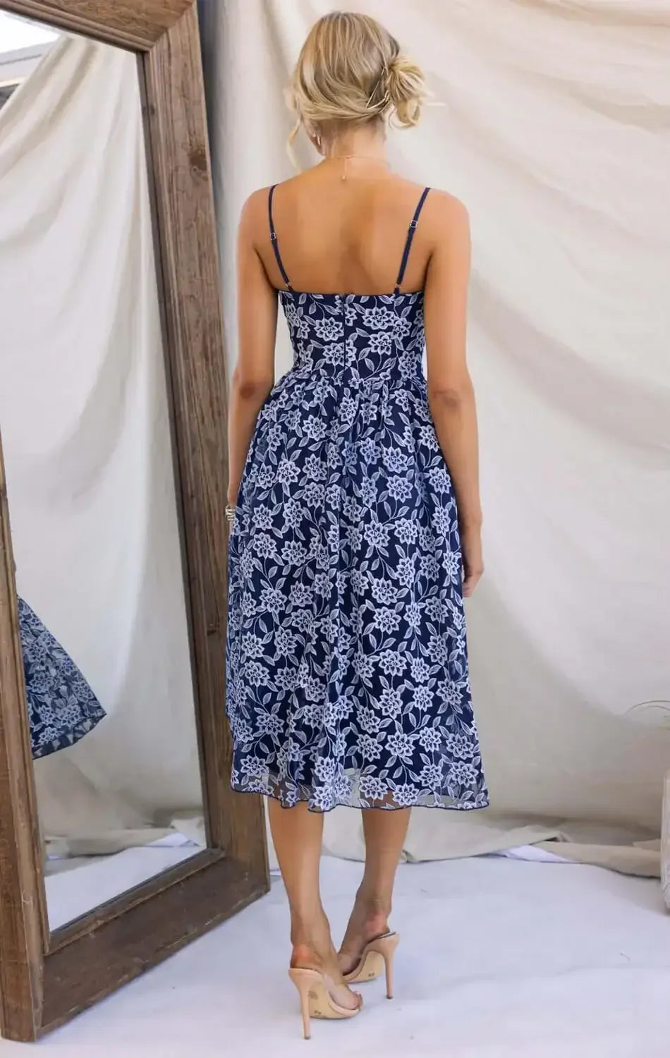 BLOSSOM MIDI DRESS - NAVY BLUE