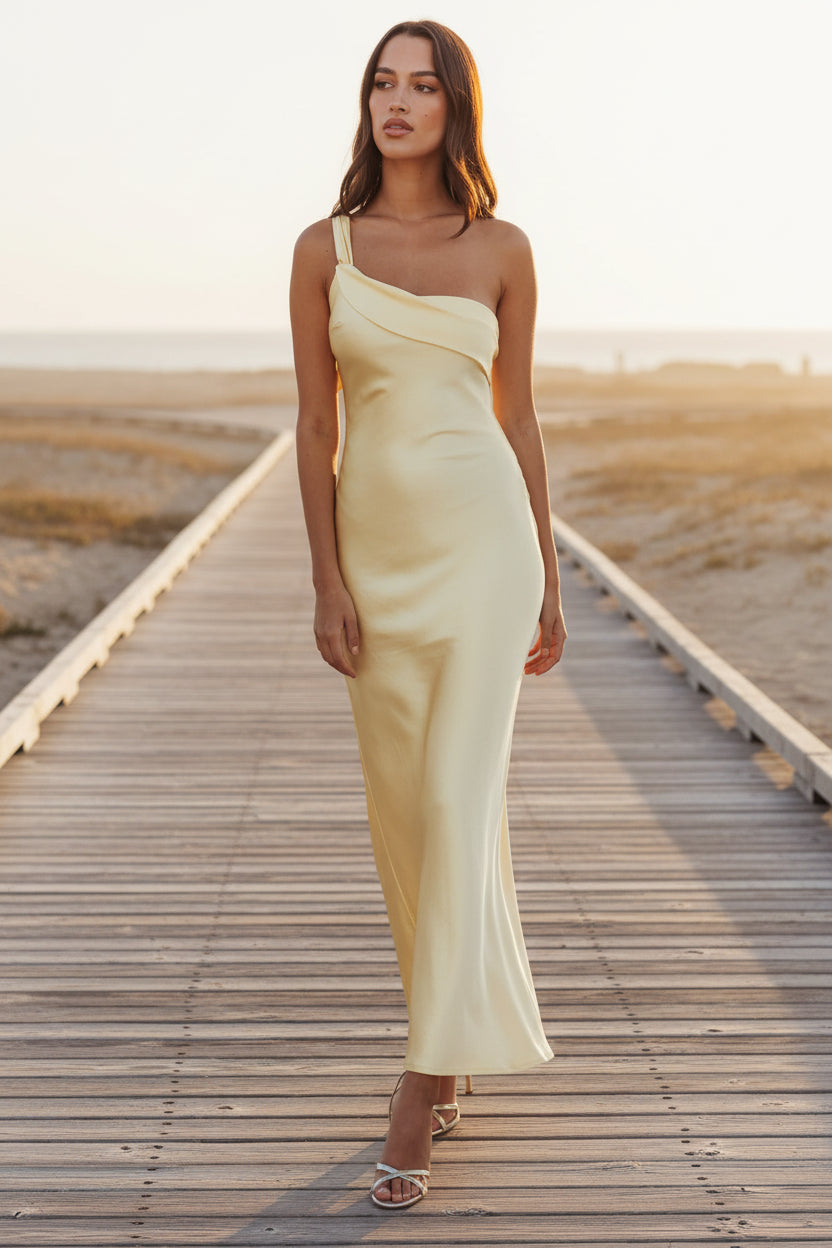 Blaine Maxi Dress - Butter Yellow Satin Slip Dress | Lady Black Tie Blaine Maxi Dress - Butter Yellow Satin Slip Dress | Lady Black Tie
