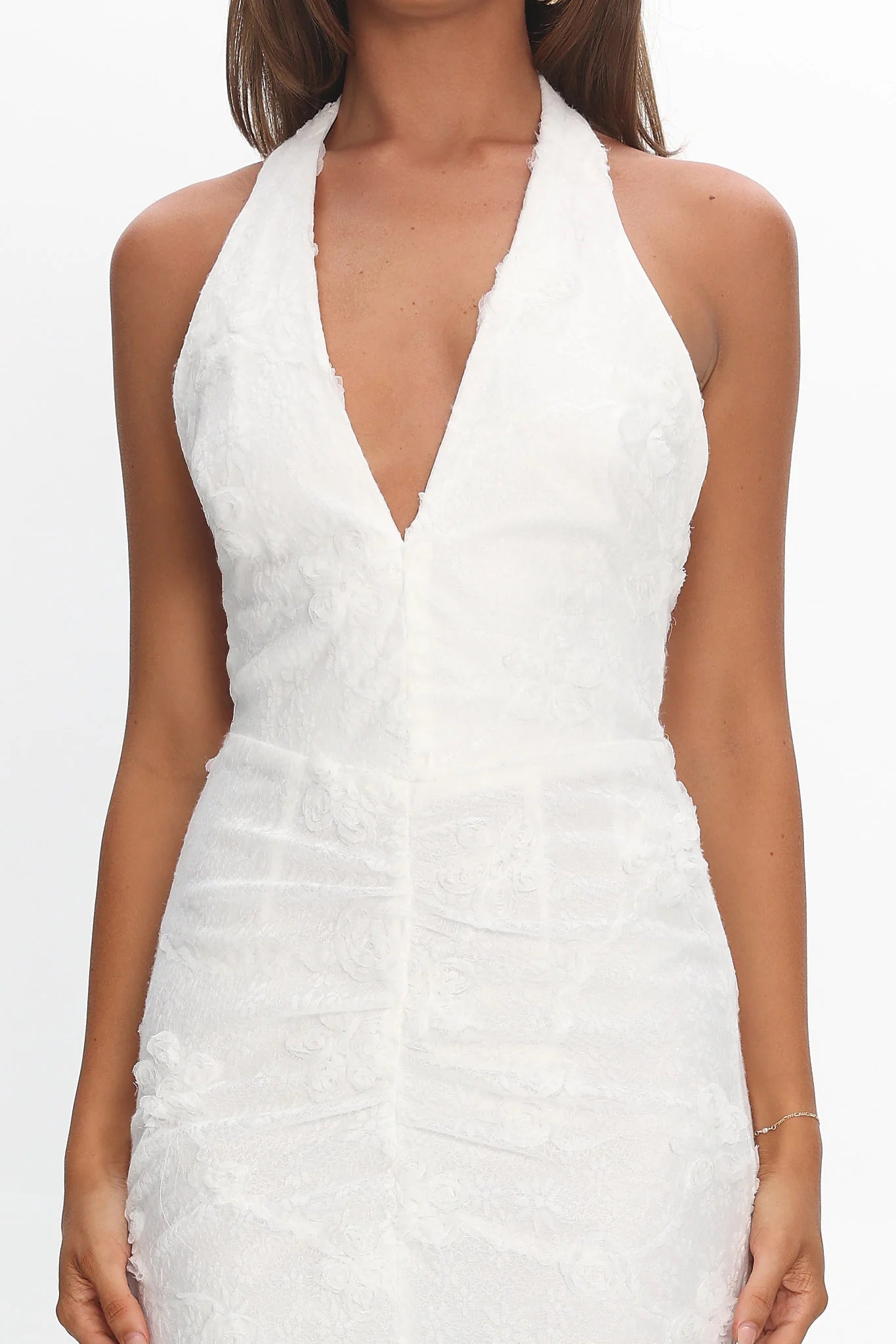 Rue Maxi Dress - White Lace & Rosette Dress