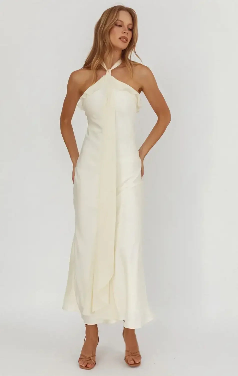 LUMIÈRE HALTER MAXI DRESS - BUTTER YELLOW