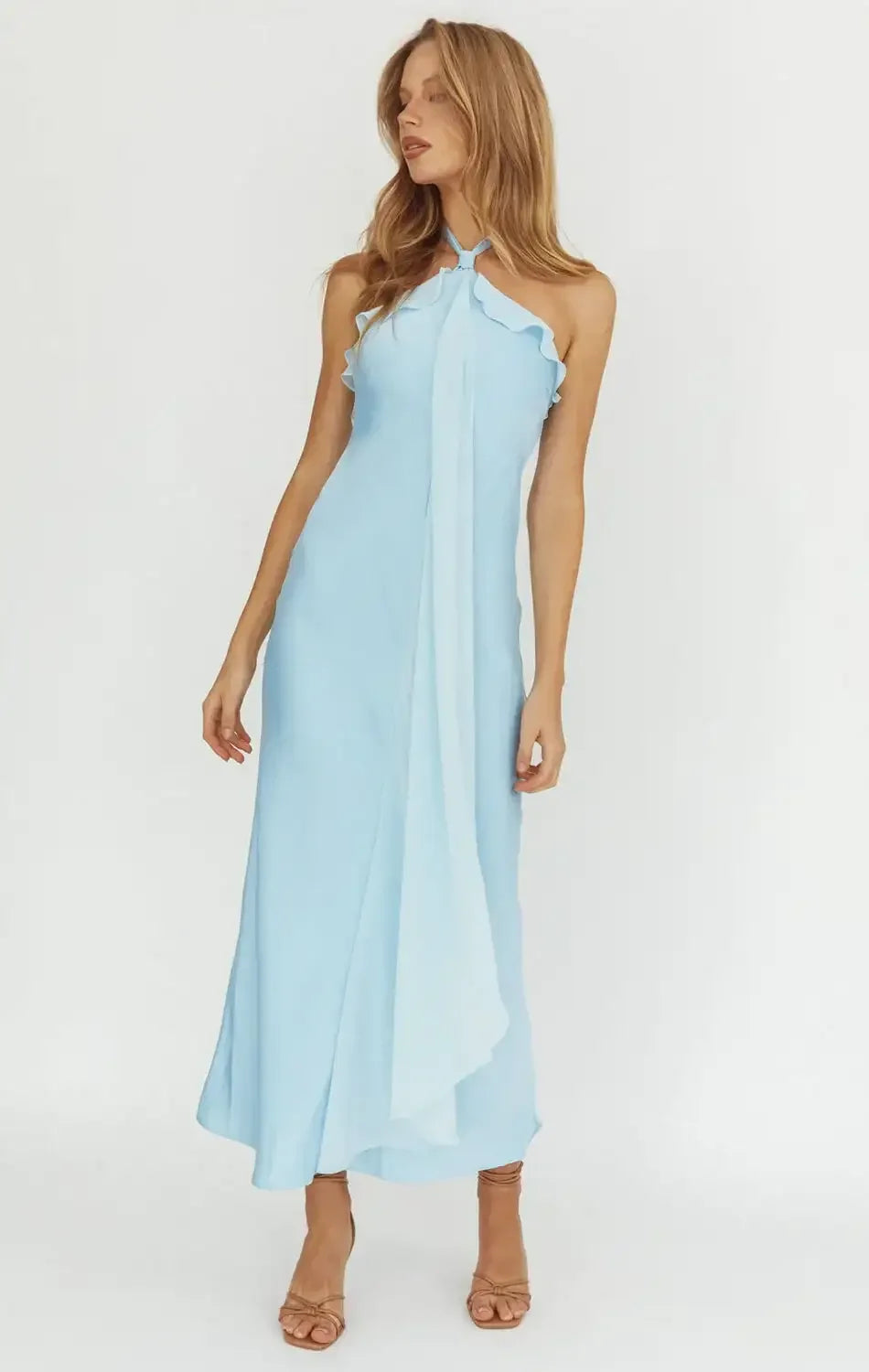 LUMIÈRE HALTER MAXI DRESS - BABY BLUE