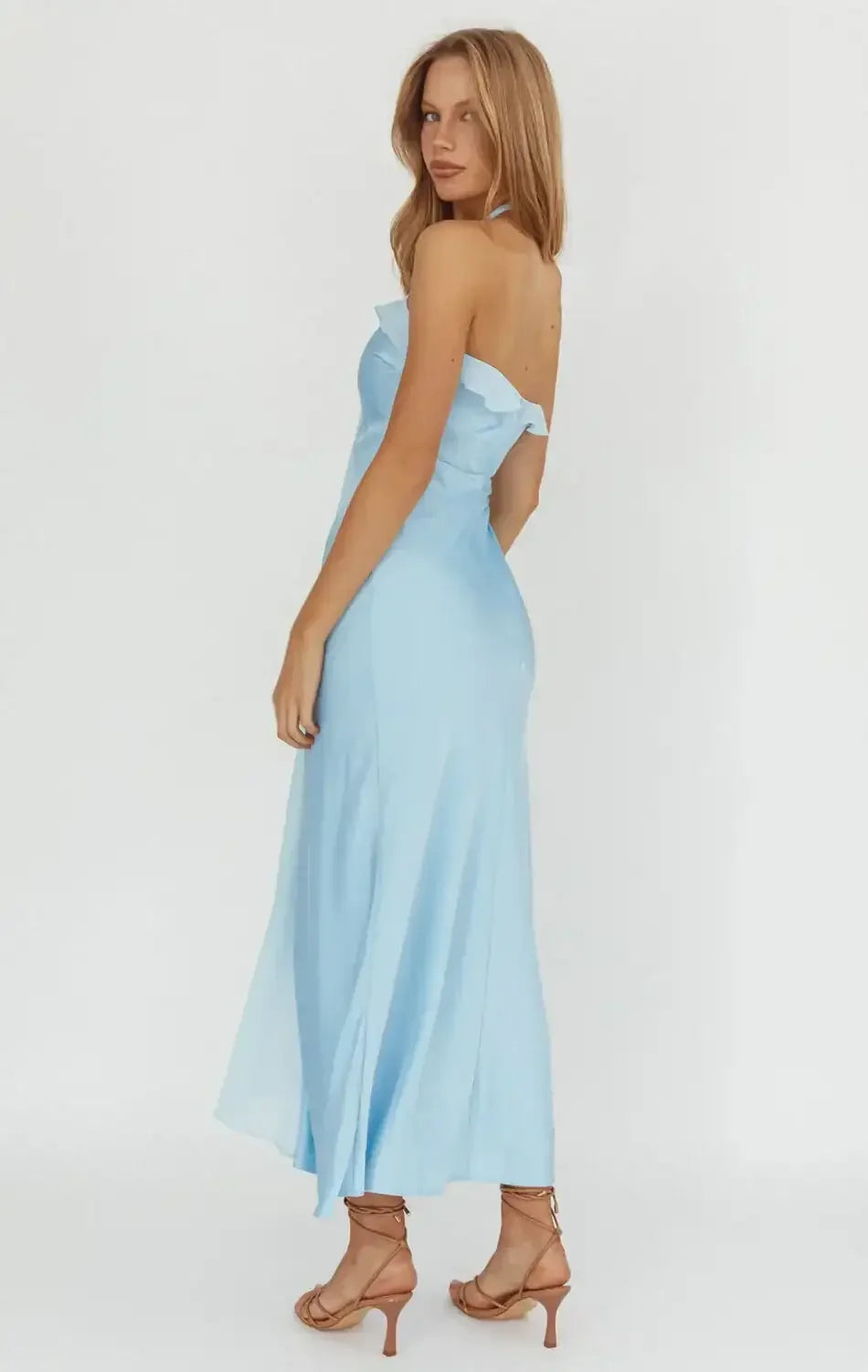 LUMIÈRE HALTER MAXI DRESS - BABY BLUE