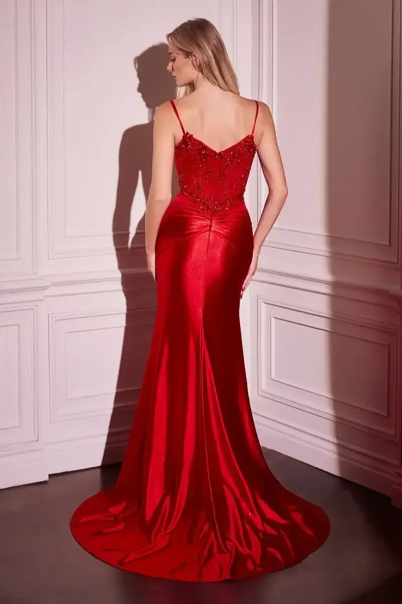 Della Gown - Royal - FITTED SATIN & LACE EMBELLISHED GOWN