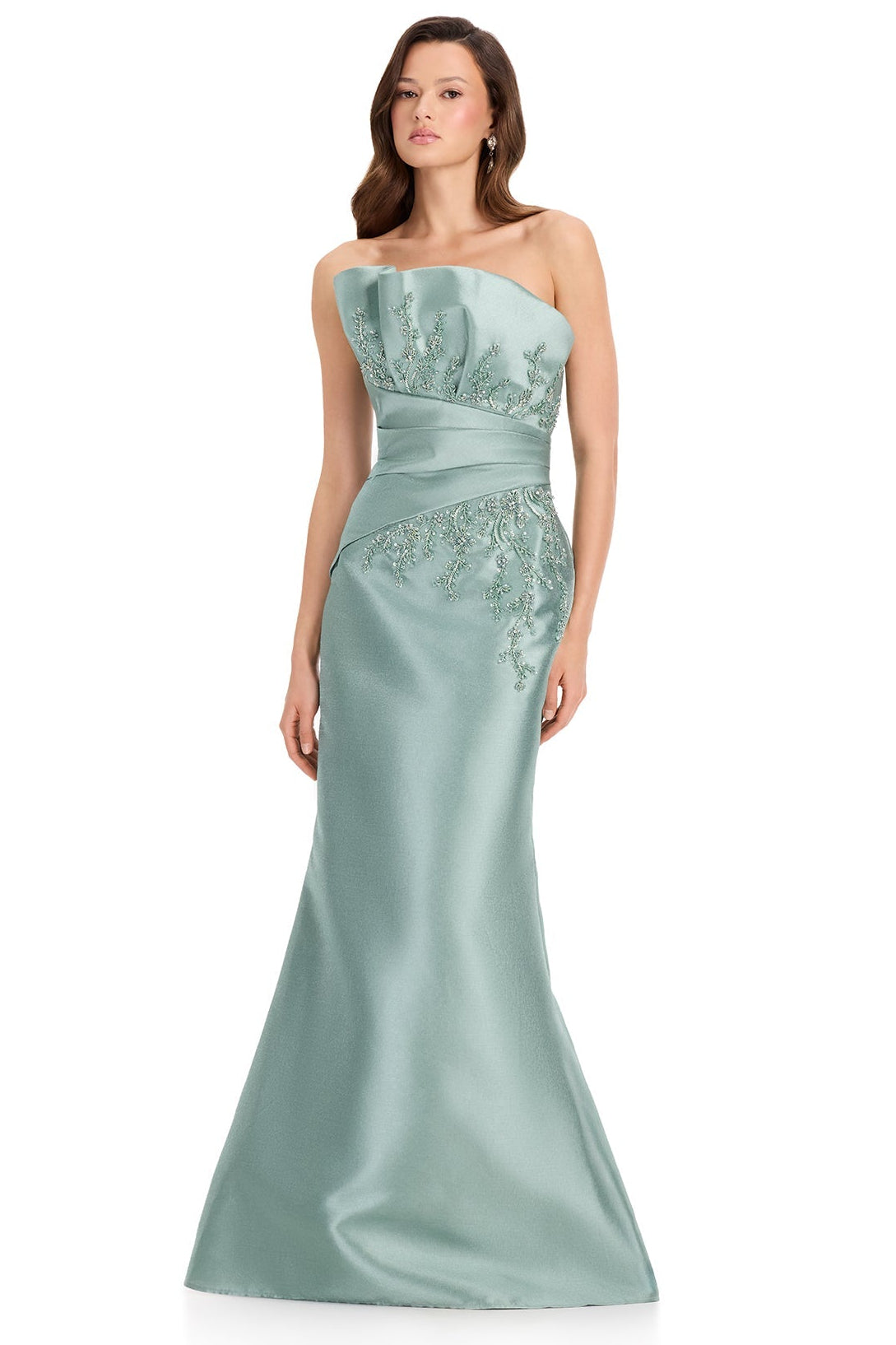 ASHLEYlauren E12361 Strapless Mikado Mermaid Gown in Sage | Lady Black Tie