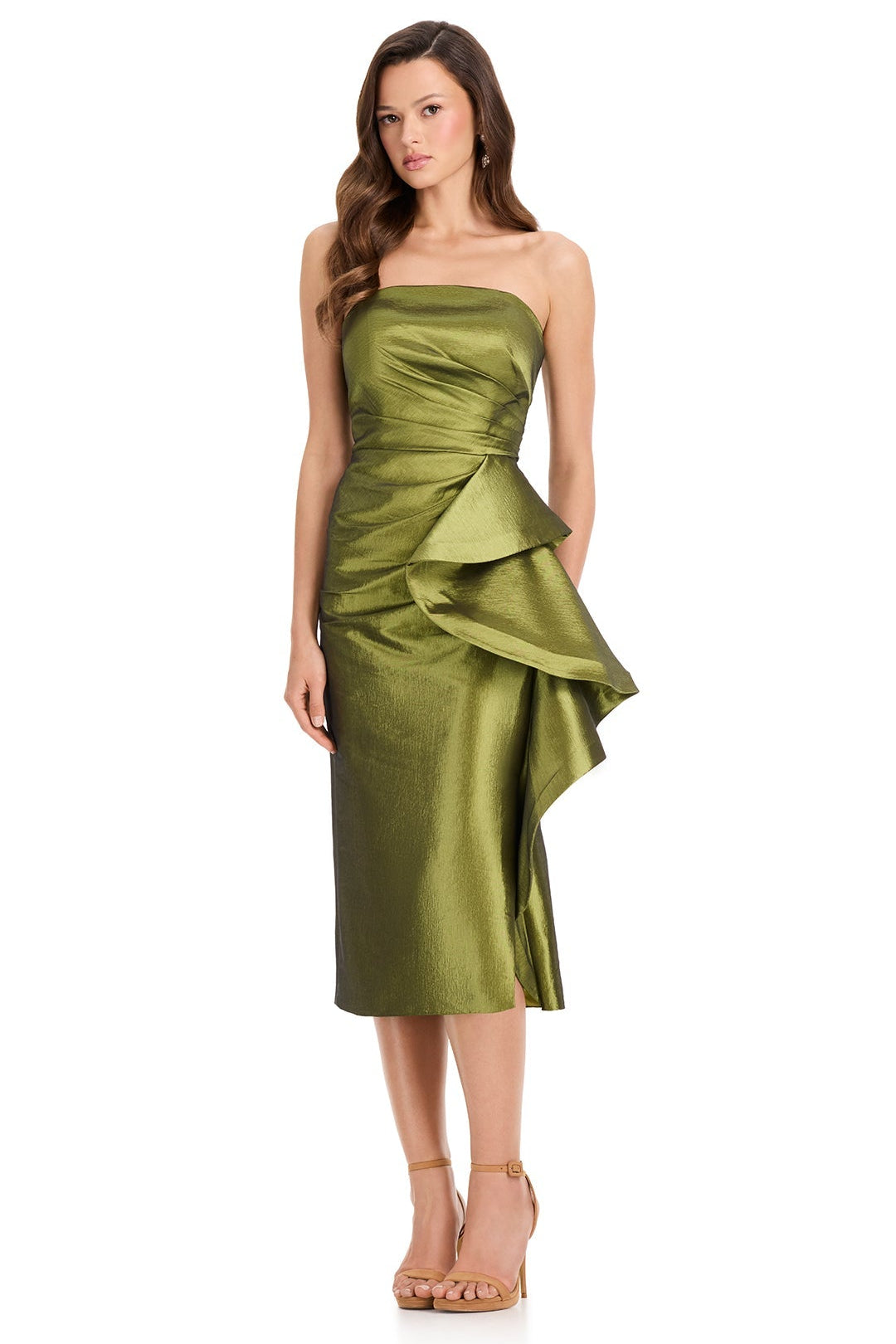 ASHLEYlauren E40005 Strapless Taffeta Cocktail Dress in Olive | Lady Black Tie