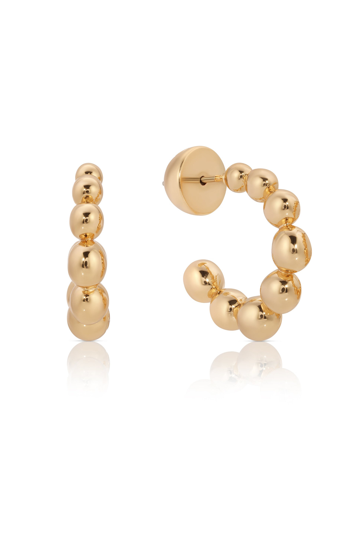 Bubble Huggie Hoop Earrings in 18k Gold Plated, front and side view | Lady Black Tie