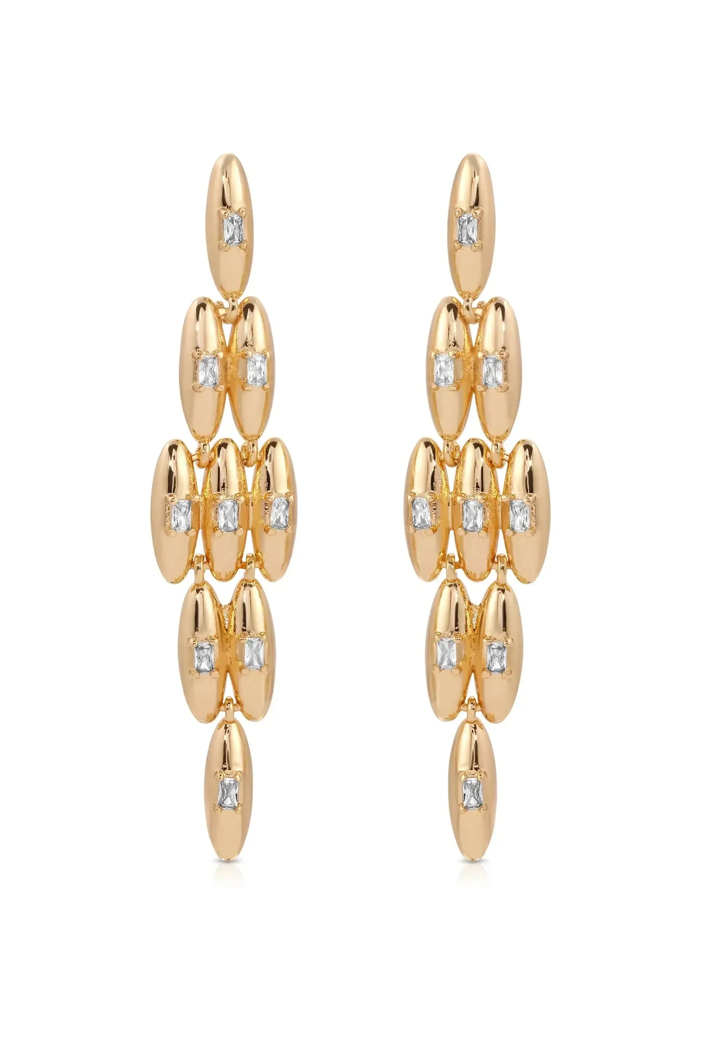 Oval Dome Baguette Dangle Earrings