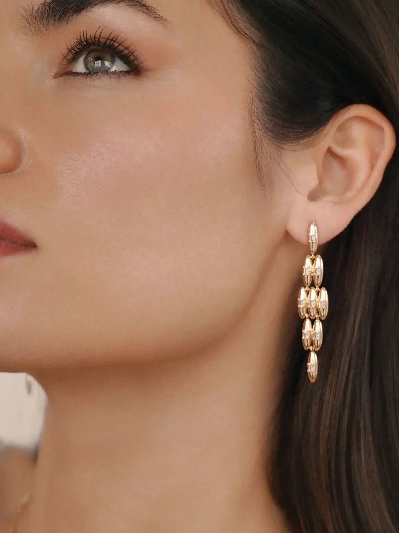 Oval Dome Baguette Dangle Earrings