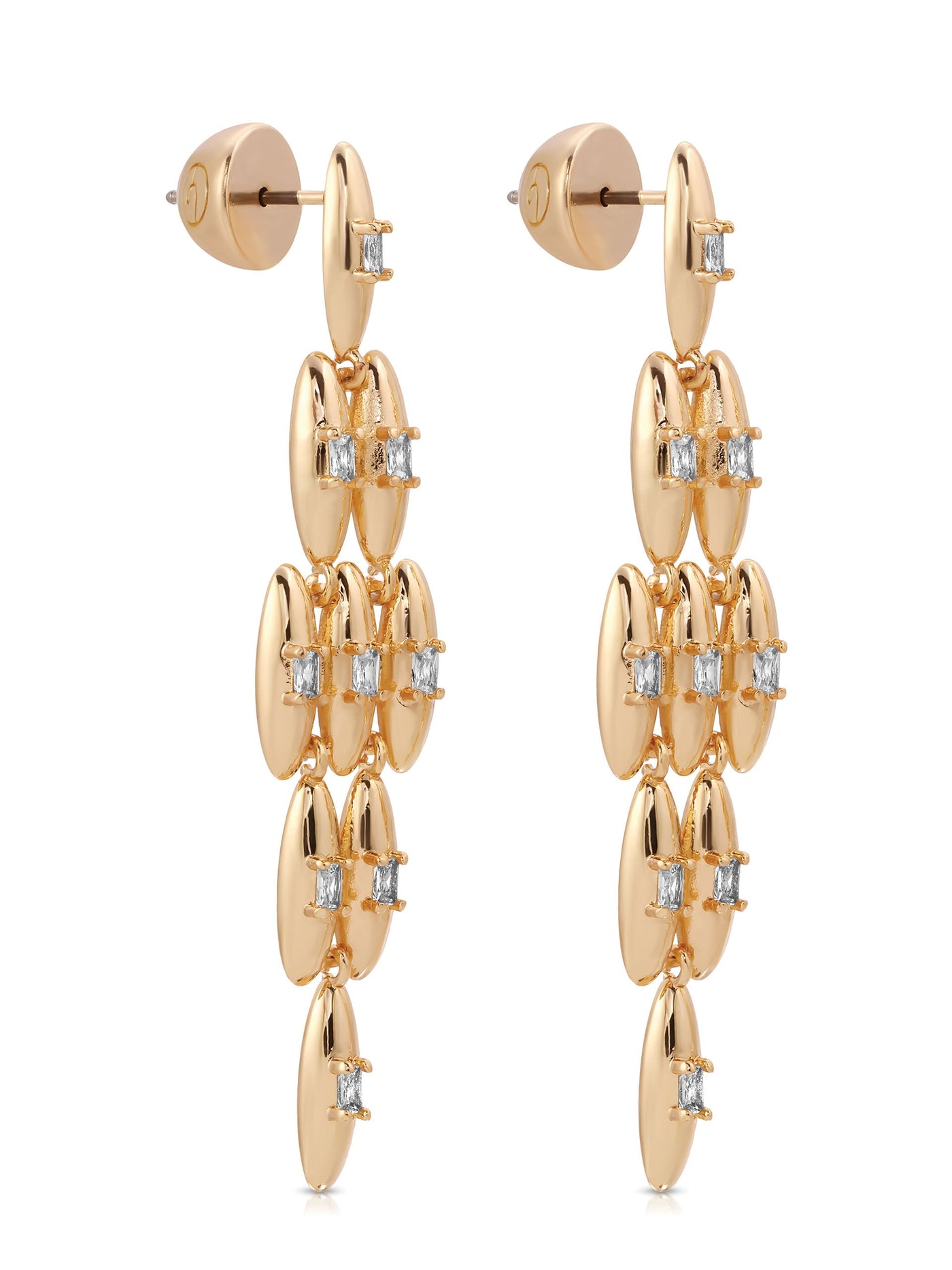 Oval Dome Baguette Dangle Earrings