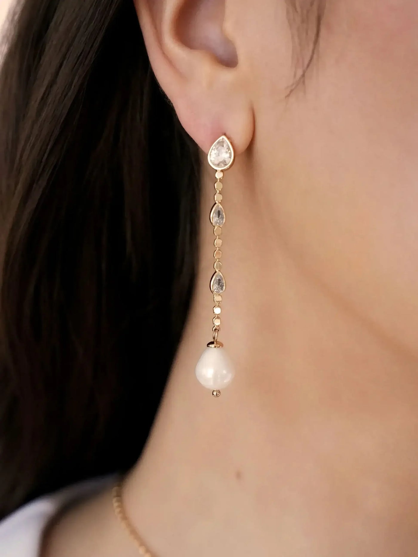 Droplet Crystal and Pearl Earring