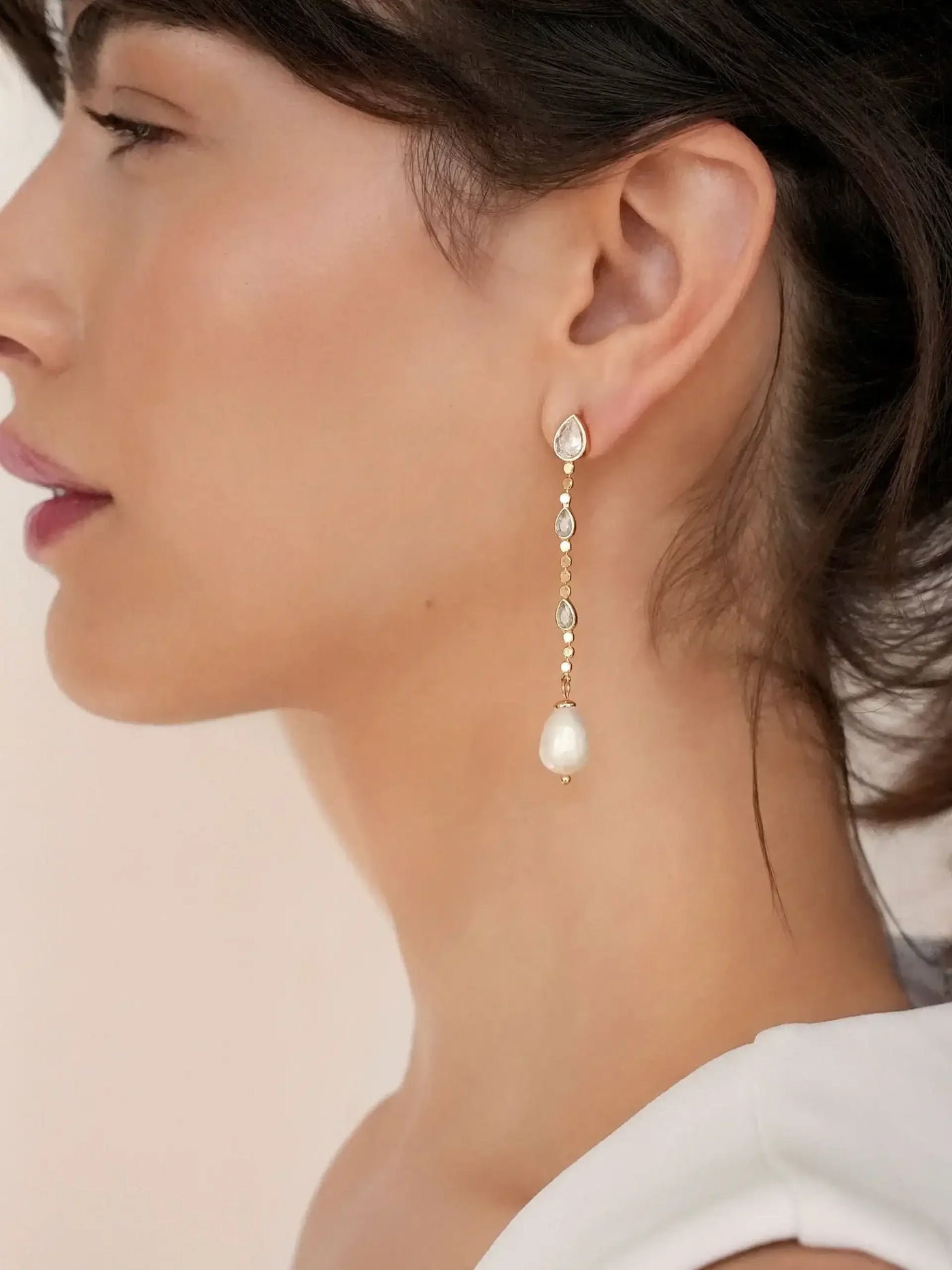 Droplet Crystal and Pearl Earring