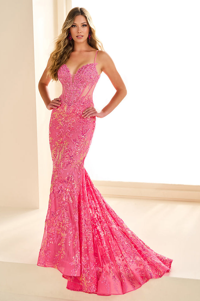 Ellie Wilde EW36003 Sequin Lace Mermaid Gown with Cutout Back in Hot Pink | Lady Black Tie