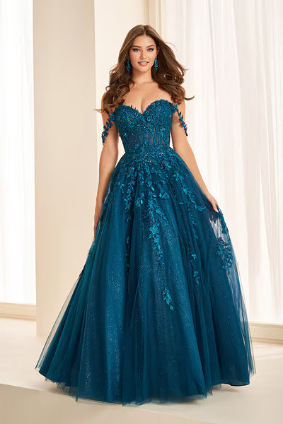 Ellie Wilde EW37028 Lace Ball Gown with Pockets in Dark Teal | Lady Black Tie