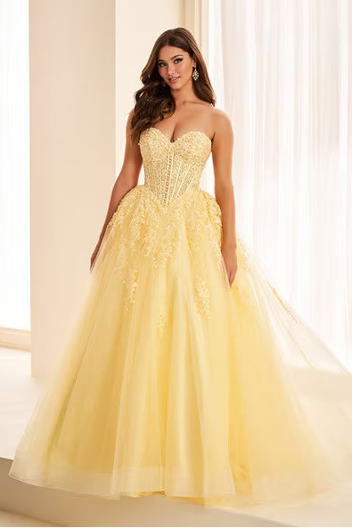 Ellie Wilde EW38018 Glitter Tulle Lace Ball Gown in LT Yellow | Lady Black Tie
