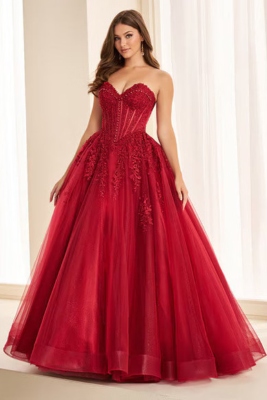 Ellie Wilde EW38018 Glitter Tulle Lace Ball Gown in Wine | Lady Black Tie