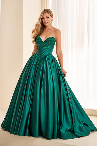 Ellie Wilde EW38020 Satin Ball Gown with Beaded Bodice in Emerald | Lady Black Tie