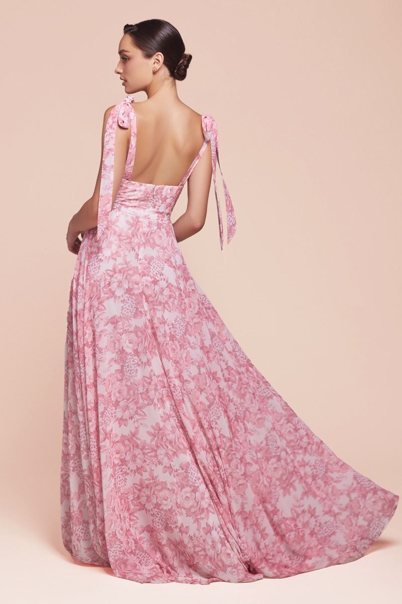 EDEN GOWN - ROSE - TIE STRAP A-LINE FLORAL PRINTED SKIRT - FINAL SALE