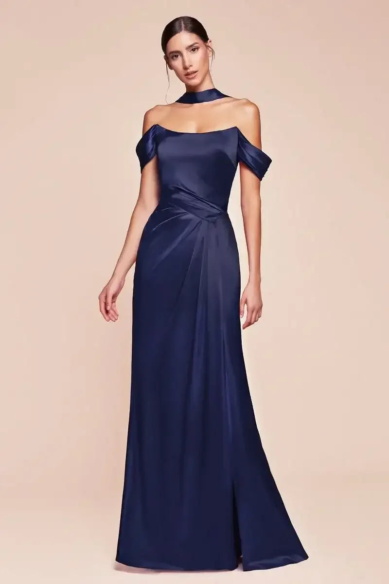 Emerson Gown - Navy - OFF THE SHOULDER LACE UP CORSET LUXE SATIN GOWN
