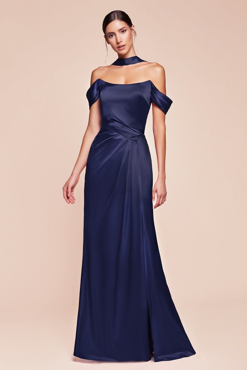 Emerson Gown - Navy - OFF THE SHOULDER LACE UP CORSET LUXE SATIN GOWN