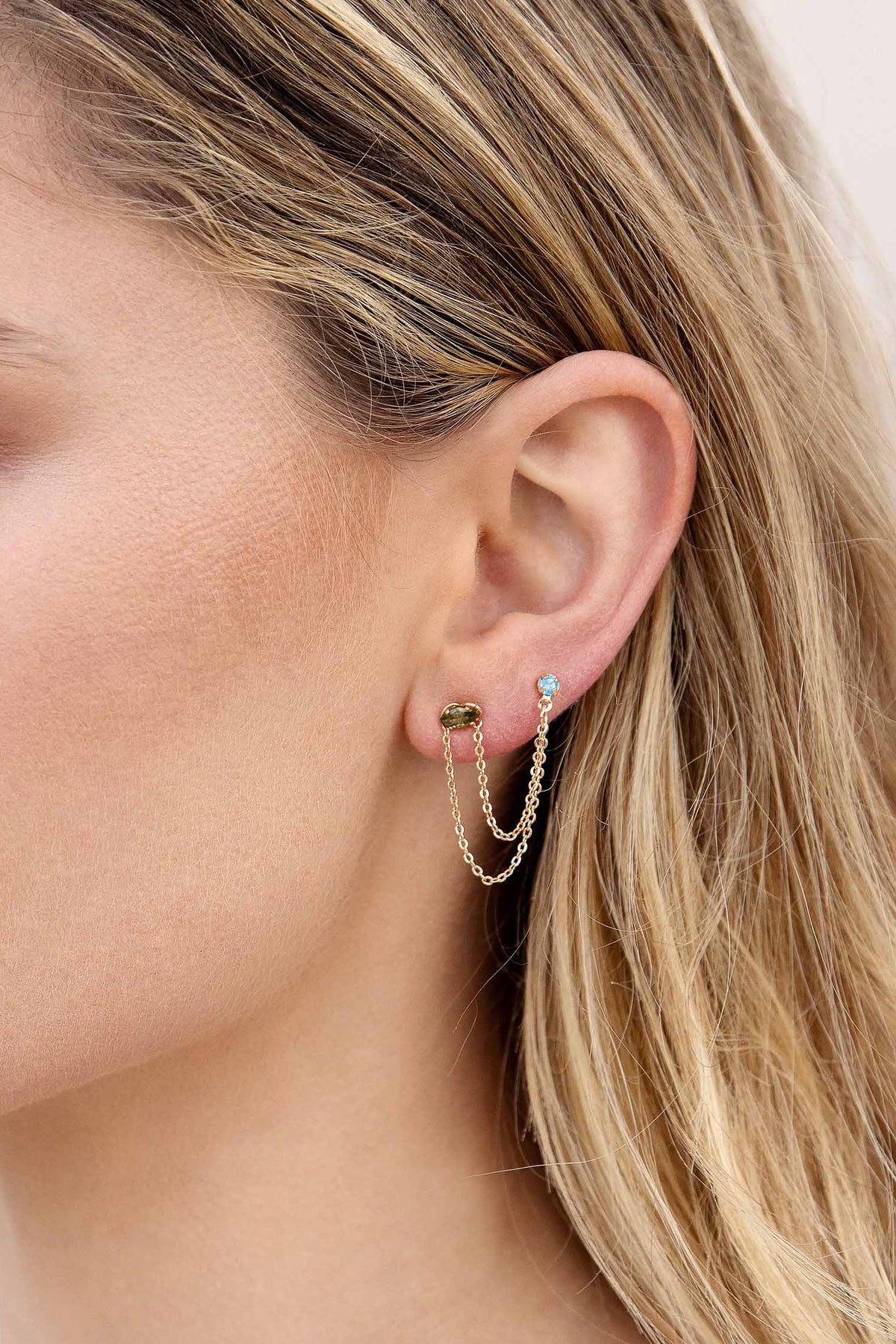 Double Piercing Chain Dangle Earrings